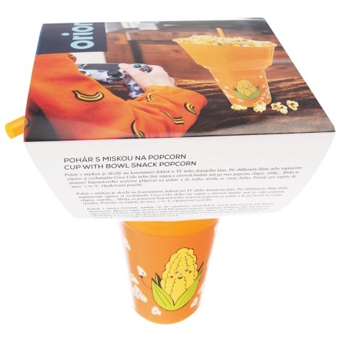 Kubek z Miską na Popcorn 500 ml 1 L ORION Pomarańczowy ze Słomką