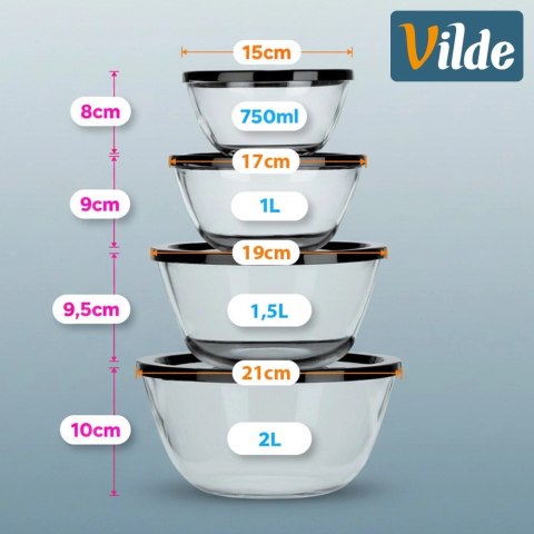 Miska szklana z pokrywką 750 ml / 1 l / 1,5 l / 2 l 4 szt.