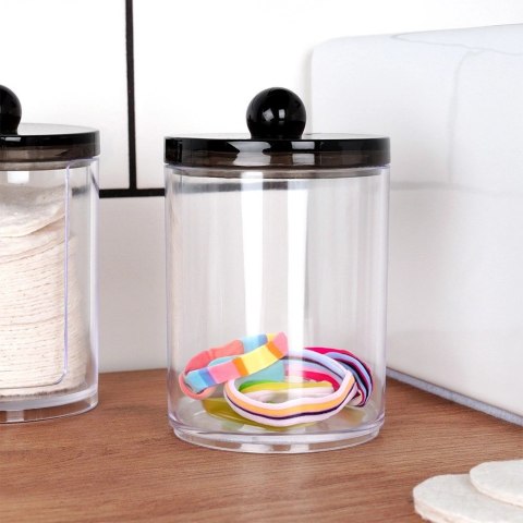 Pojemnik na Patyczki Płatki Kosmetyczne 7 x 11 cm VILDE z Czarną Pokrywką