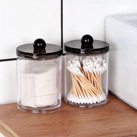 Pojemnik na Patyczki Płatki Kosmetyczne 7 x 11 cm VILDE z Czarną Pokrywką