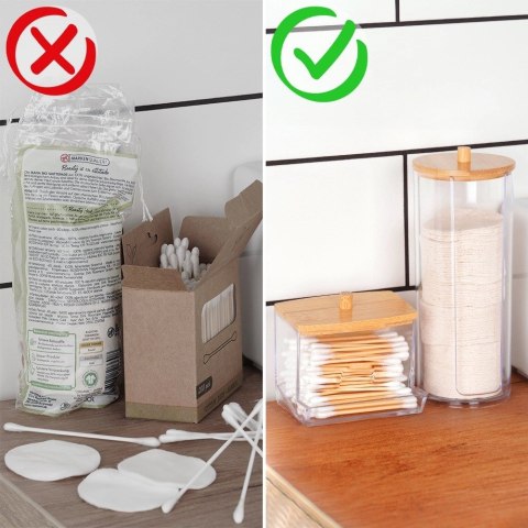 Pojemnik na Patyczki Bambus Podajnik 9 x 7 x 9 cm VILDE Drewniana Pokrywka