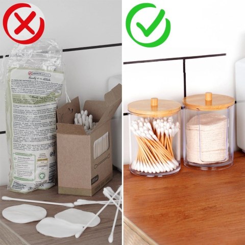 Pojemnik na Płatki Kosmetyczne Podajnik Bambus 7 x 10 cm VILDE z Pokrywką