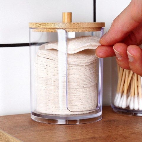 Pojemnik na Płatki Kosmetyczne Podajnik Bambus 7 x 10 cm VILDE z Pokrywką