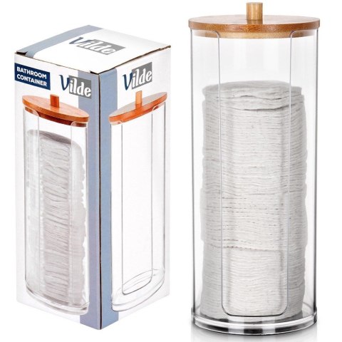Pojemnik na Płatki Kosmetyczne Podajnik Bambus 7 x 18 cm VILDE z Pokrywką
