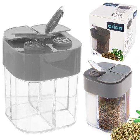 Pojemnik na Przyprawy 4 Przegrody ORION z Dozownikiem Naklejki 8,5 x 6,5 cm