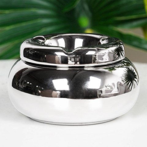 Popielniczka Okrągła Dolomit Srebrna Stołowa Błyszcząca 11 cm VILDE