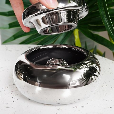 Popielniczka Okrągła Dolomit Srebrna Stołowa Błyszcząca 11 cm VILDE