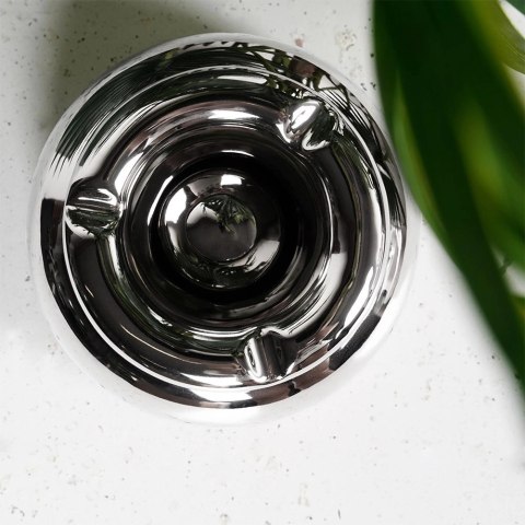 Popielniczka Okrągła Dolomit Srebrna Stołowa Błyszcząca 11 cm VILDE