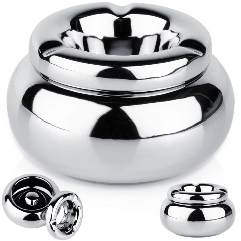 Popielniczka Okrągła Dolomit Srebrna Stołowa Błyszcząca 11 cm VILDE