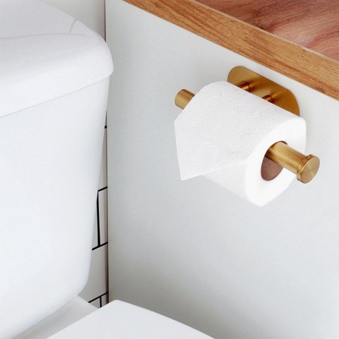 Uchwyt na Papier Toaletowy Stal Nierdzewna Złoty Montaż Taśma 16,5 x 7.7 cm
