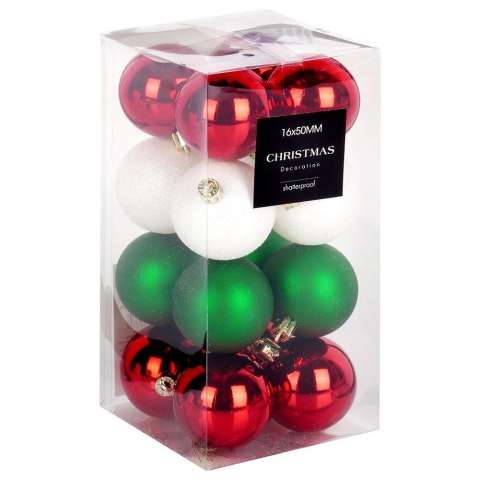 Bombki Choinkowe VILDE Czerwone Zielone Białe 5 cm Zestaw 16 szt.