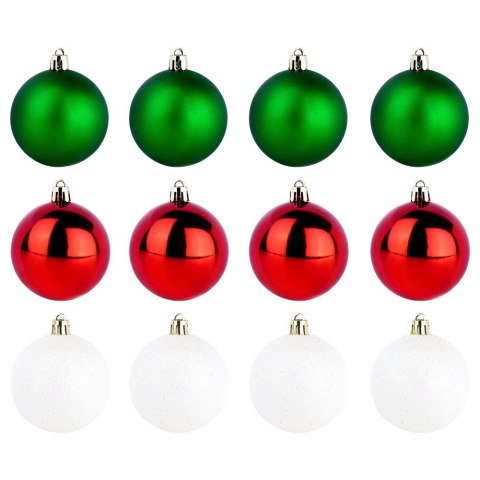 Bombki Choinkowe VILDE Czerwone Zielone Białe 6 cm Zestaw 12 szt.