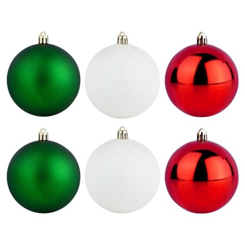 Bombki Choinkowe VILDE Czerwone Zielone Białe 8 cm Zestaw 6 szt.