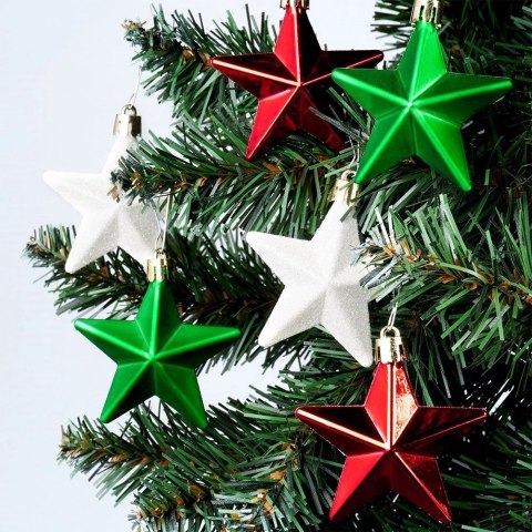 Bombki Choinkowe VILDE Gwiazdki Czerwone Zielone Białe 6,5 cm 8 szt.