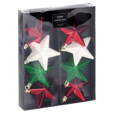 Bombki Choinkowe VILDE Gwiazdki Czerwone Zielone Białe 6,5 cm 8 szt.