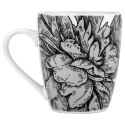 Kubek Porcelanowy 380 ml NAVA Biały Czarne Kwiaty do Zmywarki Mikrofali