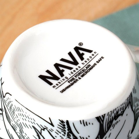 Kubek Porcelanowy 380 ml NAVA Biały Czarne Kwiaty do Zmywarki Mikrofali