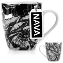 Kubek Porcelanowy 380 ml NAVA Biały Czarne Kwiaty do Zmywarki Mikrofali
