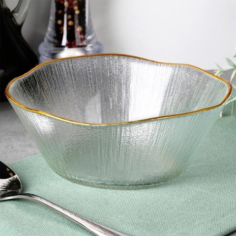 Miska Szklana 15 cm 500 ml Złoty Rant Nieregularna Mycie Ręczne VILDE