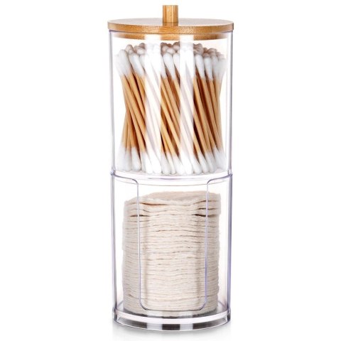 Pojemnik Patyczki Płatki 2-Poziomowy Bambus 7 x 18,5 cm VILDE z Podajnikiem