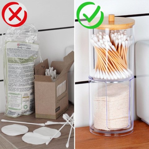 Pojemnik Patyczki Płatki 2-Poziomowy Bambus 7 x 18,5 cm VILDE z Podajnikiem