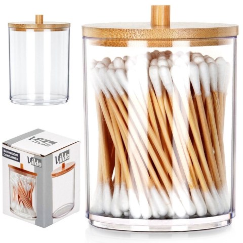 Pojemnik na Patyczki Płatki Bambus 7 x 10 cm VILDE z Drewnianą Pokrywką