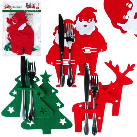 Zestaw 6 Pokrowce Etui na Sztućce Filc VILDE Świąteczny Mikołaj Renifer