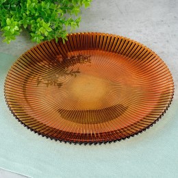 Talerz Deserowy Szklany Bursztynowy 21 cm VILDE Wzór Promienie