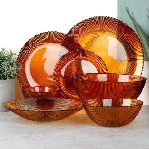 Talerz Deserowy Szklany Bursztynowy 21 cm VILDE Wzór Promienie