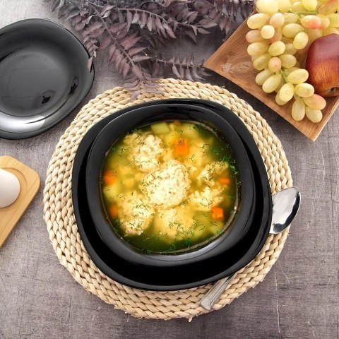 Talerz Obiadowy Głęboki Szkło Czarne LUNA Kwadratowy 650 ml ORION