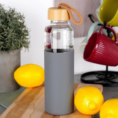 Butelka na Wodę VILDE Szklana 500 ml Silikonowy Pokrowiec Szary