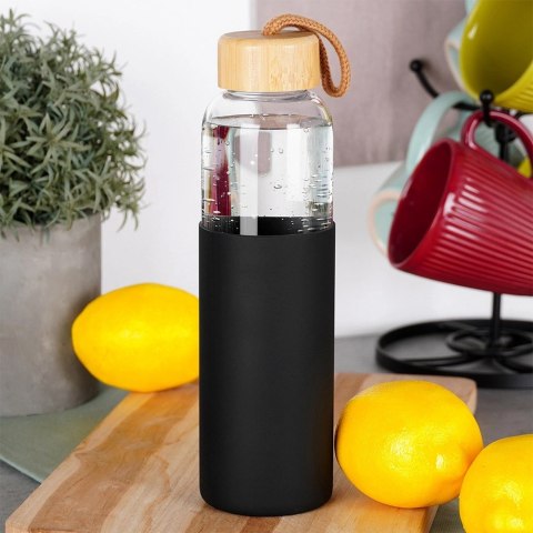 Butelka na Wodę VILDE Szklana 500 ml Silikonowy Pokrowiec Czarny