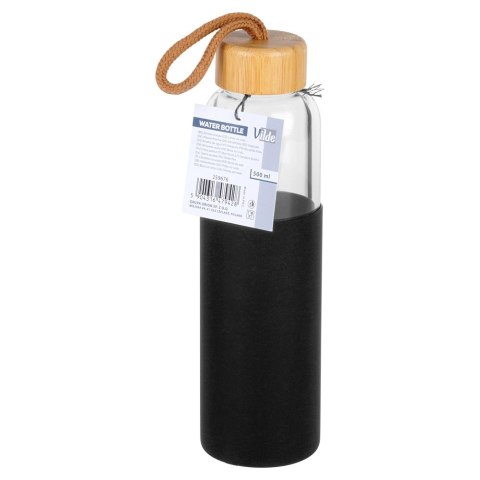 Butelka na Wodę VILDE Szklana 500 ml Silikonowy Pokrowiec Czarny