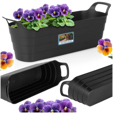 Doniczka Ogrodowa Podłużna VILDE 44,5 cm Czarna z Wygodnymi Uchwytami