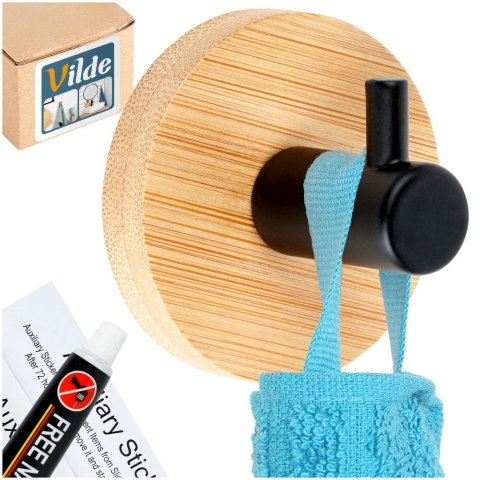 Haczyk Wieszak Samoprzylepny Drewno Bambus Metal Czarny 5 cm Klej