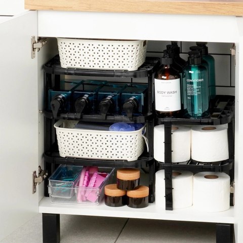 Półka Kuchenna Czarna Regulowana Wysokość 31 x 22 cm VILDE na Talerze Kubki