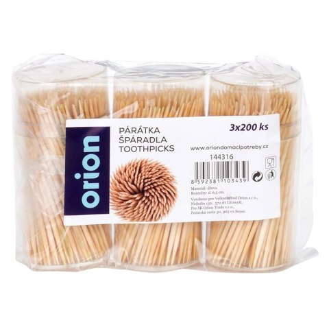 Wykałaczki Bambusowe 6,5 cm 3 x 200 szt. Drewniane Solidne Trwałe ORION