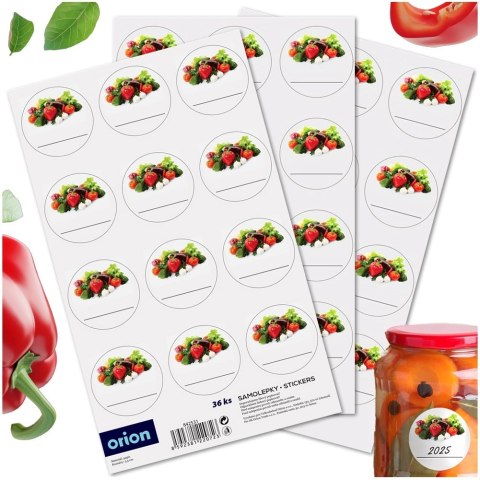 Etykiety Samoprzylepne na Słoiki ORION 36 szt. Okrągłe z Warzywami