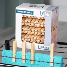 Klamerki na Pranie VILDE Bambusowe 100 szt. 7 cm Mocny Zatrzask