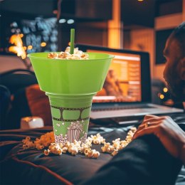Kubek z Miską na Popcorn Zielony 500 ml ORION ze Słomką 1 L