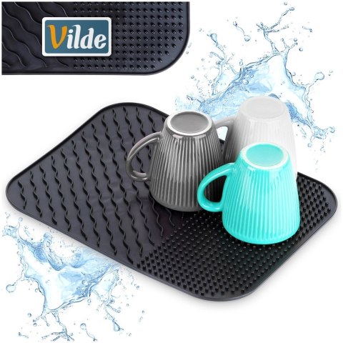 Mata do Suszenia Naczyń 34 x 26,5 cm Silikonowa Czarna z Rowkami VILDE