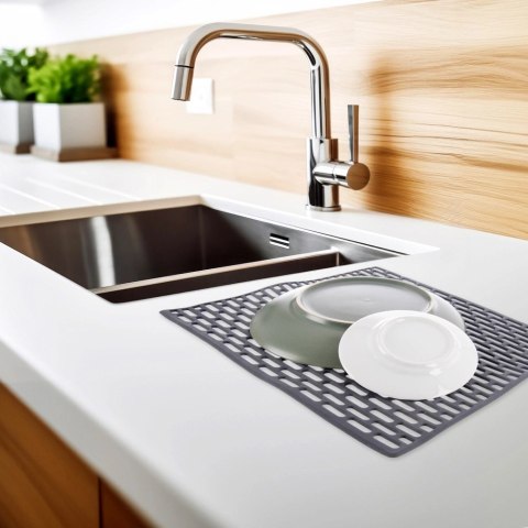 Mata do Zlewu Gumowa Szara 33 x 28 cm Perforowana Antypoślizgowa ORION