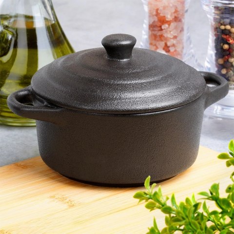 Miseczka do Zapiekania 300 ml Porcelanowa Czarna z Pokrywką VILDE