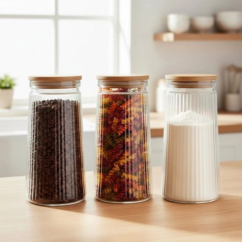 Pojemnik na produkty sypkie szklany z pokrywką i uszczelką 1,4 l