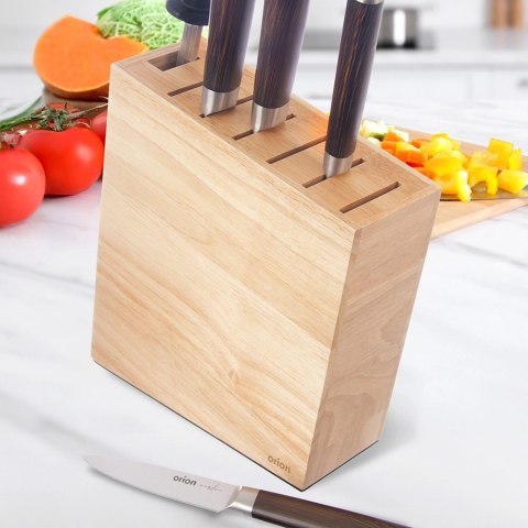 Stojak na Noże Drewno Kauczukowe 6 Miejsc Ostrzałka 23 cm ORION