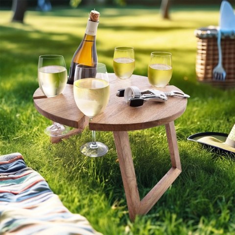 Stolik Piknikowy na Wino Drewniany Składany na Butelkę Kieliszki ORION