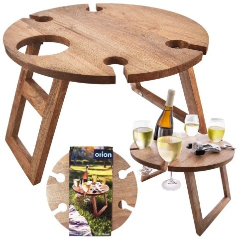 Stolik Piknikowy na Wino Drewniany Składany na Butelkę Kieliszki ORION