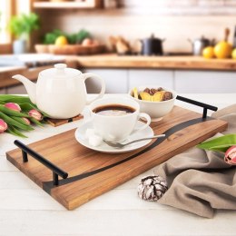 Taca do Serwowania Drewniana RIVER 42 x 20 cm ORION Żywica Uchwyty Metalowe