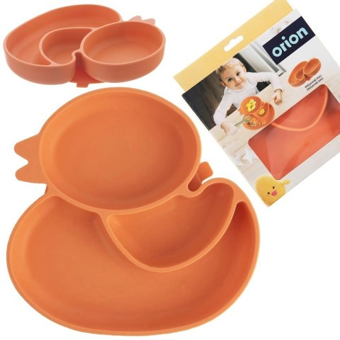 Talerz dla Dziecka Silikon Dzielony Kaczka ORION Przyssawka Pomarańcz