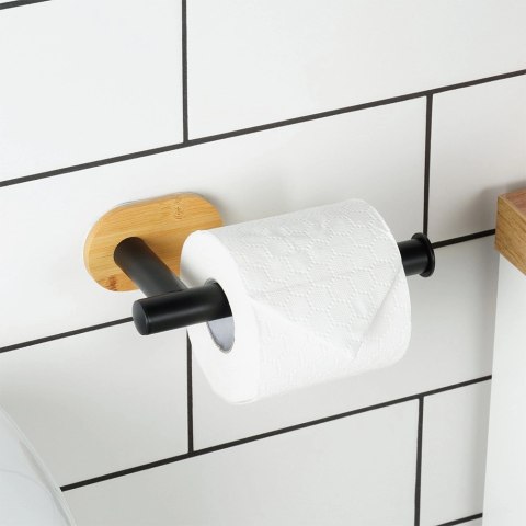 Uchwyt na Papier Stal Nierdzewna z Bambusem VILDE Taśma 3M 17 x 8,5 cm